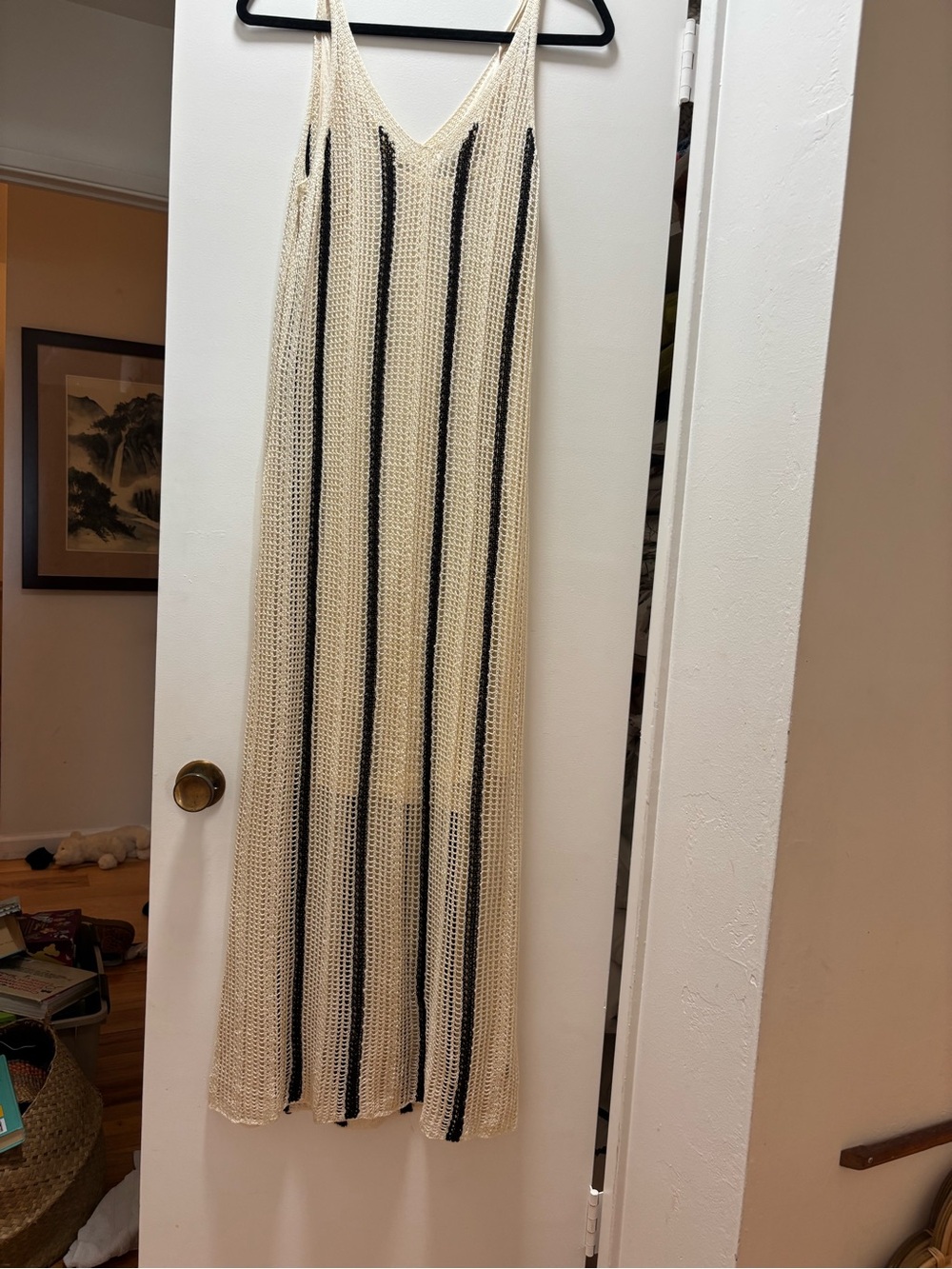 a new day Cream Crochet Dress with Black Stripes